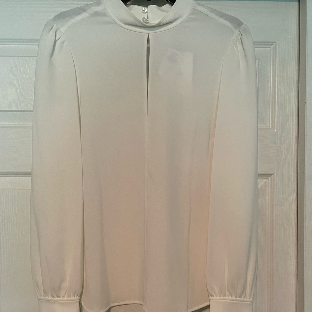 A.L.C. White silk mock neck key hole long sleeve blouse NWT